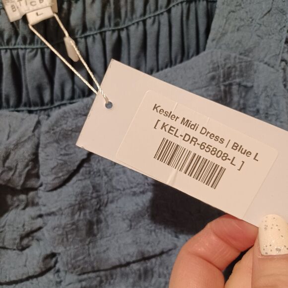 NWT Baltic Born Kesler Midi Dress Blue Size L Sweatheart Neckline Flutter Sleeve - Picture 9 of 13